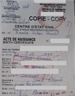 Copie certifiée conforme d'acte de naissance